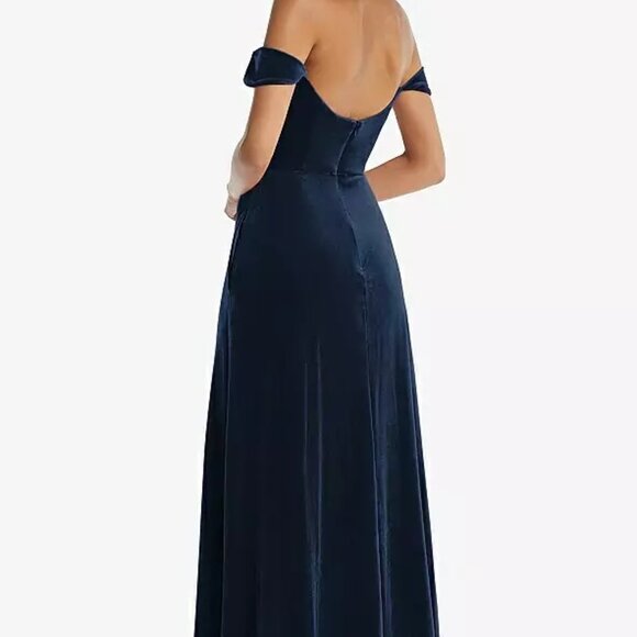 After Six 1551...Off-the-Shoulder Flounce Sleeve Velvet Maxi..Midnight..Size 2 - Picture 3 of 7